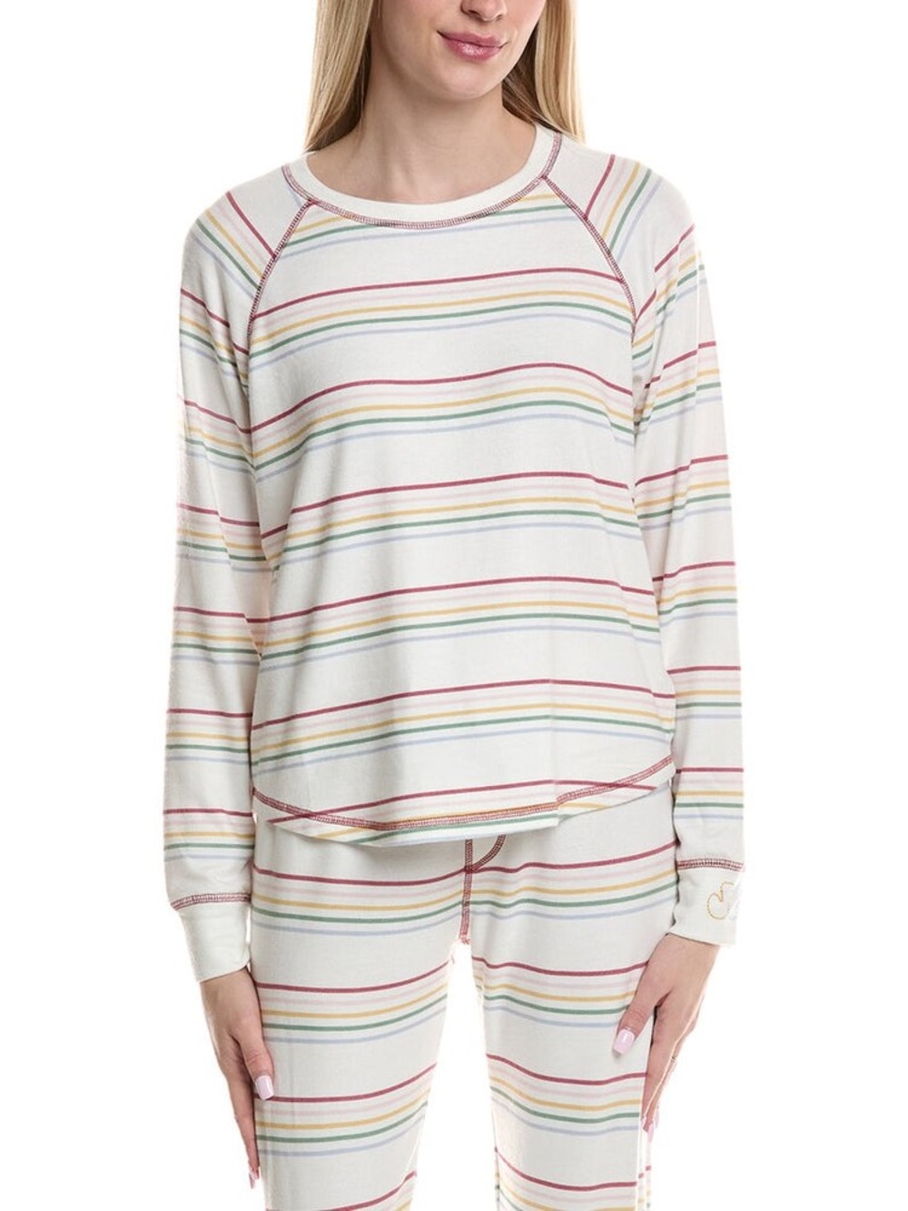 PJ Salvage Women’s Cream Striped Pajama Set - Soft Multicolor Stripe Size Small